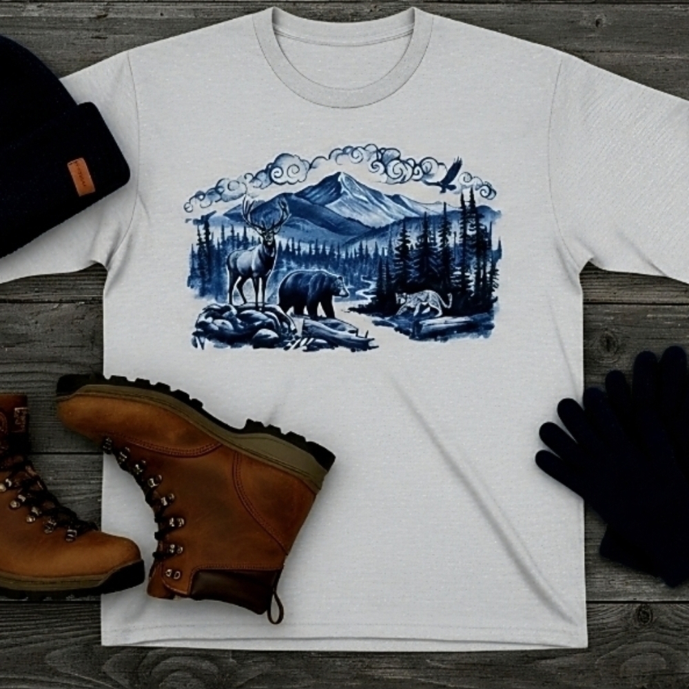 Blue Ridge Mountains Long Sleeve Shirt • Wildlife Nature Graphic Tee • Deer Bear - Picture 3 of 15